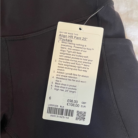 LULULEMON black Align high rise pants 25” with side pockets size 6 NWT - Picture 4 of 10